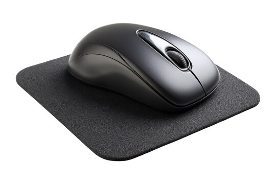 Isolated mouse on black pad studio image