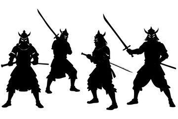 set of samurai vector silhouette illustration isolated on white background