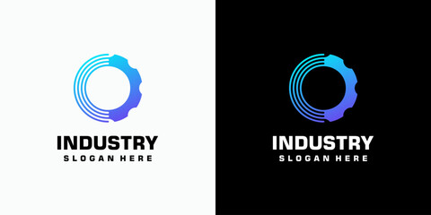 Obraz premium Technology industry gear shape vector logo design with modern, simple, clean and abstract style. Icon for business, industry, technology and personal branding.