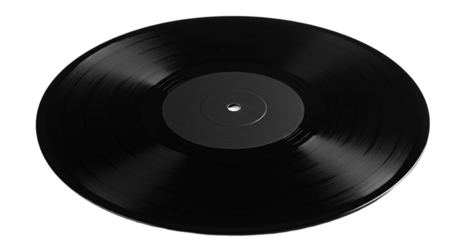 A close up shot of a black vinyl record with a blank label on a black background in a studio setting animal, icon,  cartoon, vegetables, fruits, png, event,
