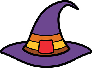 witch hat. Flat vector Halloween magic element sticker in simple colored doodle style.