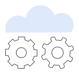 Cloud above two outlined gears symbolizing connection, teamwork, and technology integration. Ideal for cloud computing, digital transformation, process optimization, innovation, development