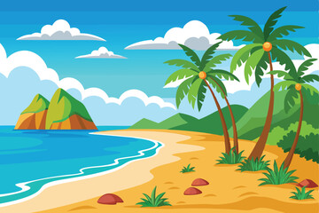 Obraz premium Beach Sunset Vector Scene