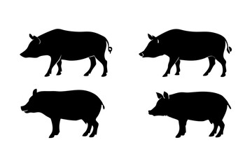 set of Boar vector silhouette illustration isolated on white background