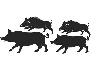 set of Boar vector silhouette illustration isolated on white background