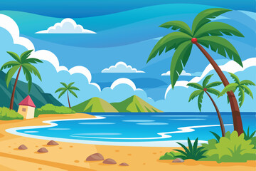 Obraz premium Beach Sunset Vector Scene