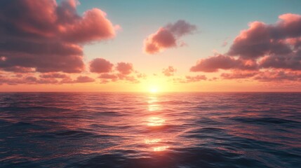 Obraz premium Vibrant Sunset Over Calm Ocean Water