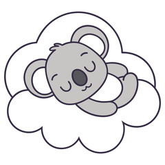 Cute Koala Sleeping on Cloud with Transparent Background Cartoon