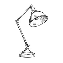 desk lamp vector line art hand drawn illustration