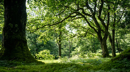 Obraz premium Sunlight Filtering Through Lush Forest Canopy