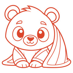 Line art of cute panda bear sitting with kimono isolated on white background