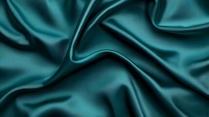 Fototapeta premium Teal Fabric Texture With Draped And Wrinkled Details