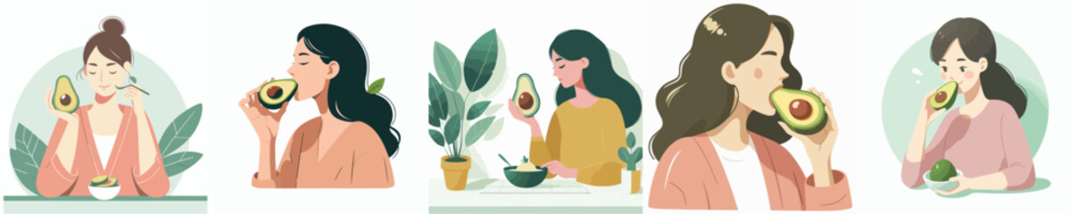 vector collection of women eating avocado