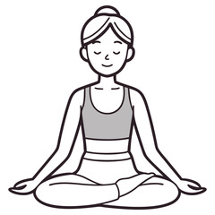 Outline of woman with bun meditating in lotus position on transparent background