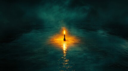 Obraz premium Single Candle Flame Reflecting on Dark Water