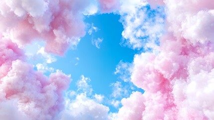 Pastel pink and white clouds in a dreamlike sky