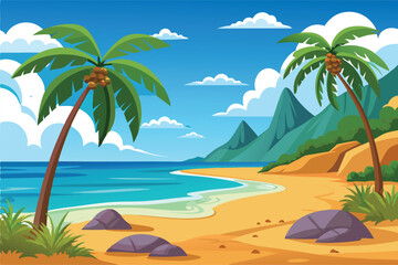 Fototapeta premium Sunny Beach Vector Scene