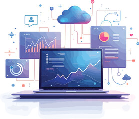 Cloud computing data analysis laptop visualization business intelligence analytics platform tech solution