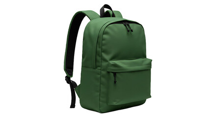 Naklejka premium A green backpack with black straps and zippers against a black background in a studio shot