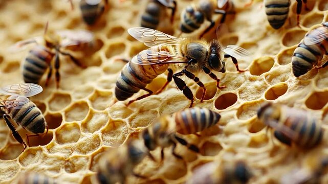 Honeybees on honeycomb cells
