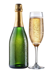 Celebratory Champagne Bottle and Glass Ready for a Toast on White Background