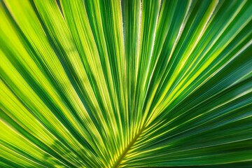 A close up photograph of a green palmetto leaf. stock photo