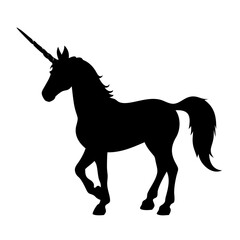 Unicorn silhouette vector illustration, magical creature, fantasy animal, horse, mythical beast, horn, equine art