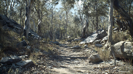 Forest Path Through Sunlight-Drenched Woods