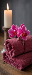 Relaxing spa experience with towels and orchids cozy environment close-up view serenity concept