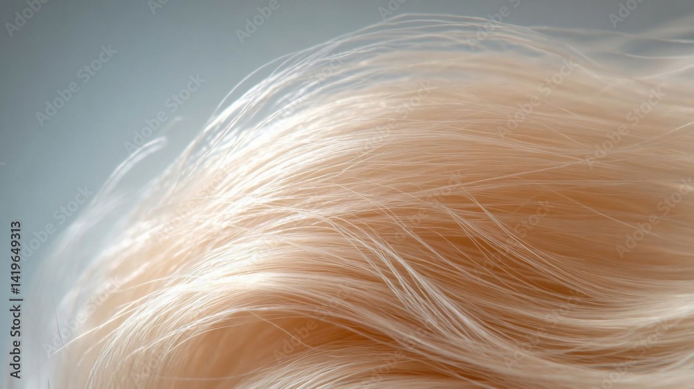 Poster Close-up view of flowing golden hair creating a soft textured effect with strands blending subtly into the background. Subtle lighting enhances the intricate details