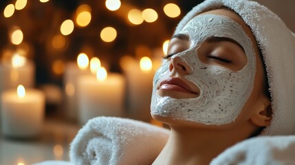Woman Relaxing with Facial Mask in Spa Ambiance