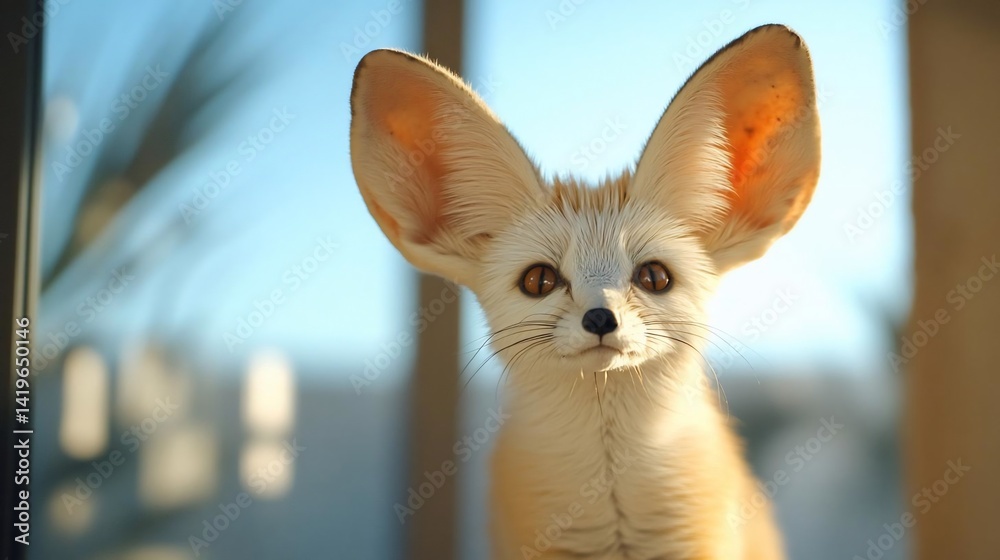 Aufkleber close-up portrait of a fox with large ears and bright eyes looking directly at the camera against a 