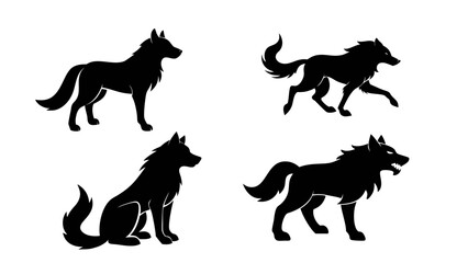 Dire Wolf silhouette vector illustration isolated on white background for zoo, halloween poster, flyer, book cover illustration design.