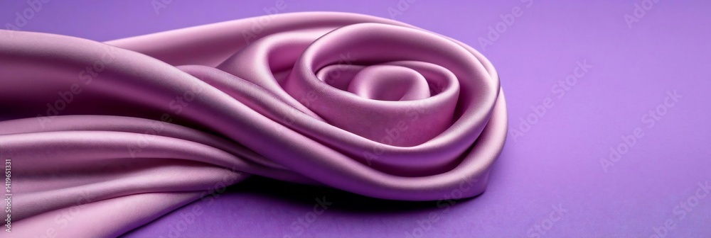 Poster Close-up of a draped mauve fabric with a swirling rose-like form against a solid purple backdrop Soft lighting emphasizes the textures and folds creating an elegant composition