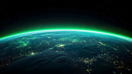 Obraz premium Glowing Green Earth From Space