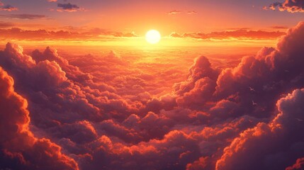 Aerial View of a Vibrant Sunset Over a Sea of Clouds