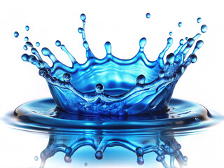 A stunning blue water splash, radiating energy and elegance in mid-air, creating a striking visual against a dark background.