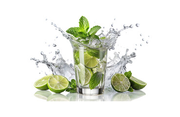Refreshing mojito cocktail with lime and mint in a glass with splash