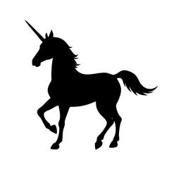 Unicorn silhouette vector illustration, magical creature, fantasy horse, mythical animal art, black