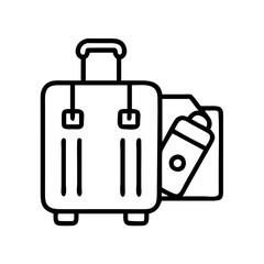 Travel suitcase with luggage tag vector icon for vacation trip baggage and tourism concept design