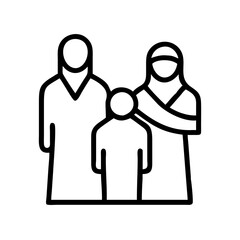 Family icon vector illustration representing mother father and child in simple line art style design