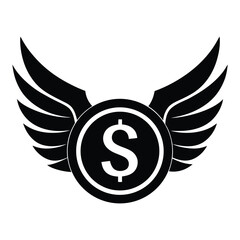 Dollar coin with wings symbolizing wealth and success isolated on a white background