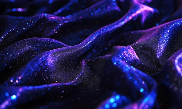 Shimmering purple and blue fabric with sparkling texture in soft folds