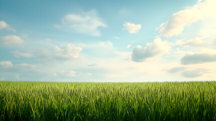 Obraz premium Green Wheat Field Under a Cloudy Sky