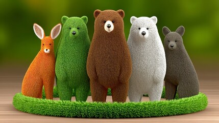 Pixelated Animal Group in Circle on Wood