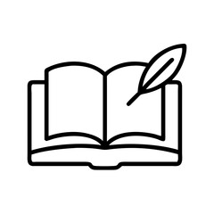 Open book with feather quill pen icon vector illustration for writing and education concept