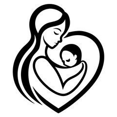 Minimalist Mother and Child Logo Design – Vector Illustration of Maternal Love