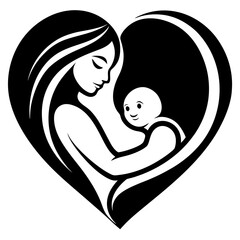 Minimalist Mother and Child Logo Design – Vector Illustration of Maternal Love