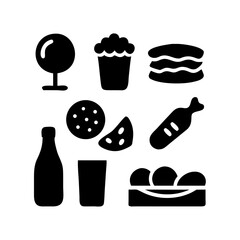 Illustration of food icons including drink, dessert, fruit, and vegetables for design use