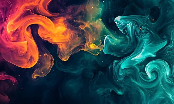 Vibrant abstract swirls of orange and teal creating a dynamic background